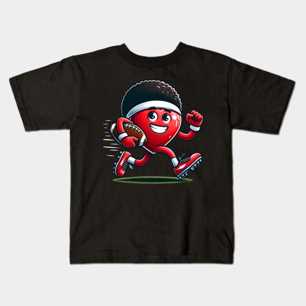 Valentine's Day Heart Football Player Sports Team Kids T-Shirt by E